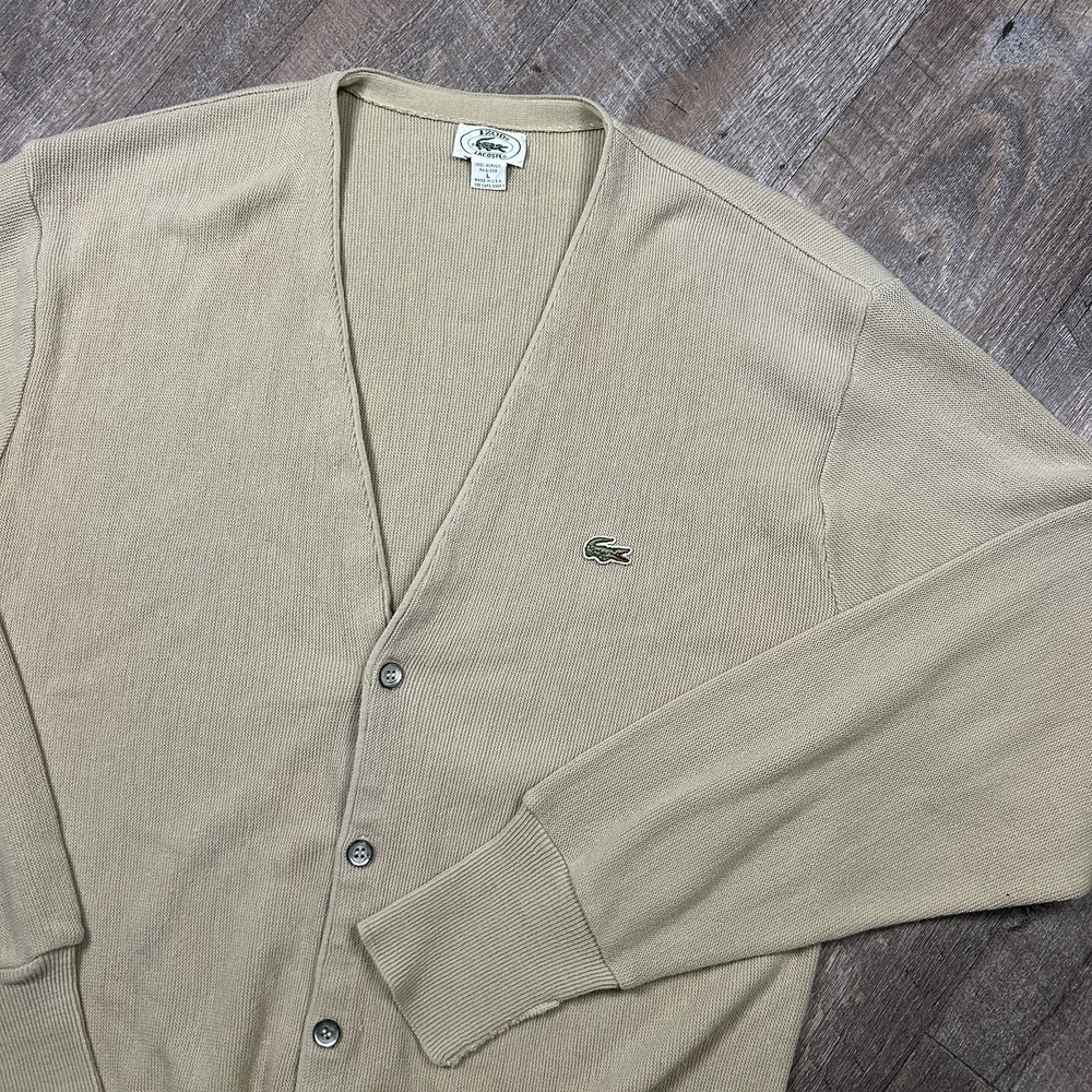 Vintage Izod Lacoste Ivory Cream Cardigan Sweater Mens L USA Exc Condition